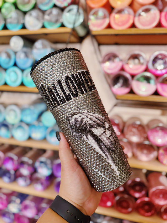 Grey Halloween Blinged Tumbler